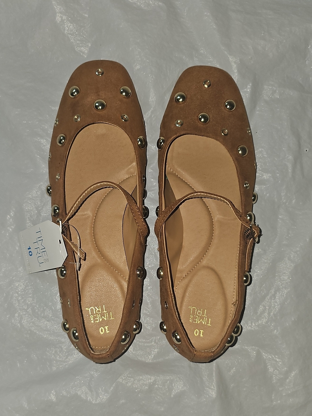 Time and Tru Women's Size 10 Studded Mary Jane Flats Cognac New